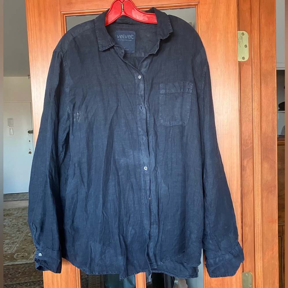 Velvet by Jenny Graham Mulholland Linen Navy Shirt size medium❤️❤️